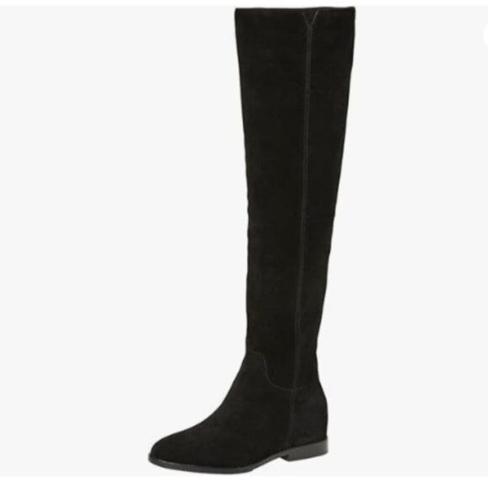Pazzion Women Almond Toe Knee High Boots with Partial Zipper Stretchy Black Shoe